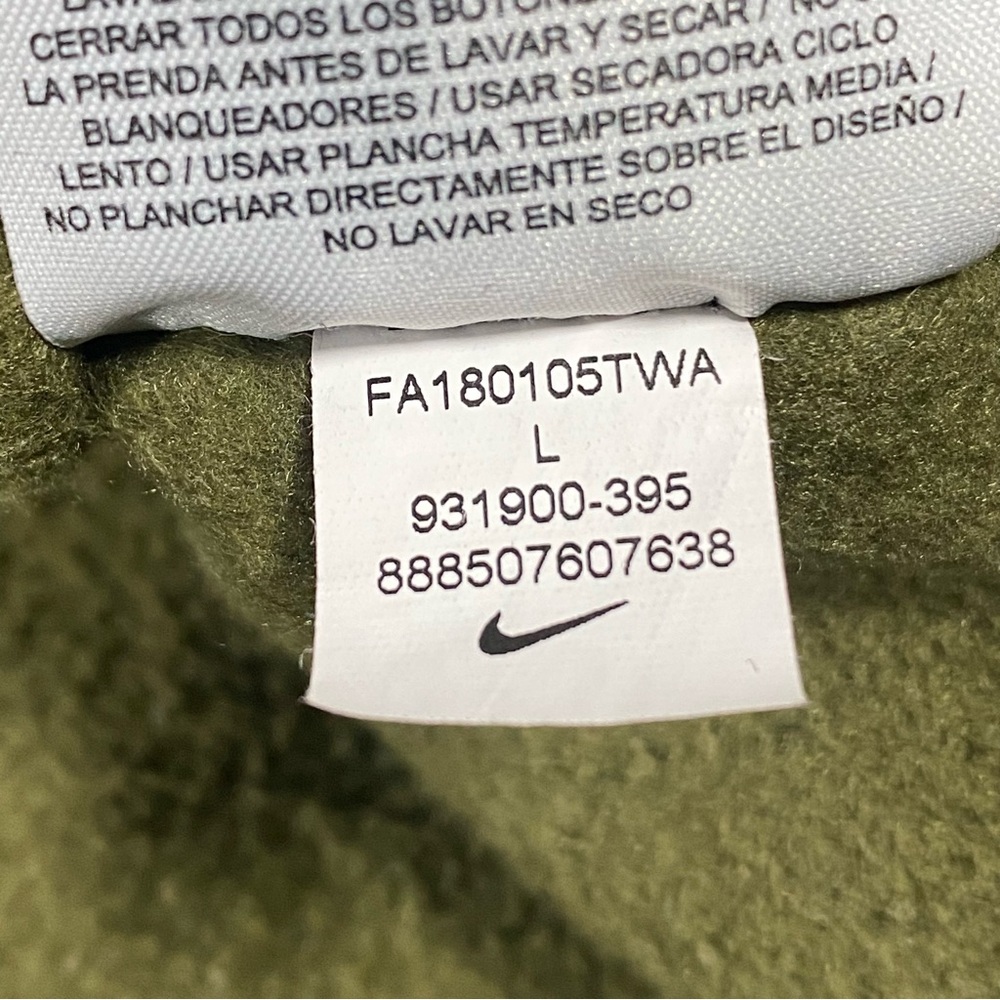 Nike Jacket Men’s Large Olive Green Hood Spell Out Sleeve Polar Fleece HBR Sport - Picture 12 of 13